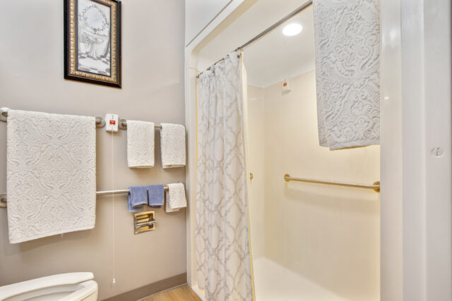 view of a shower in a deluxe private assisted living room