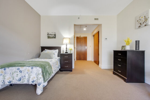 bed view in the standard private room at Orchard Heights